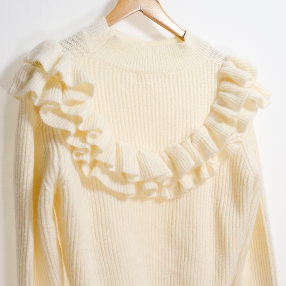 Ruffle Sweater Cream Coquette Boho Soft Women’s Neutral Sweater Small - Picture 7 of 10